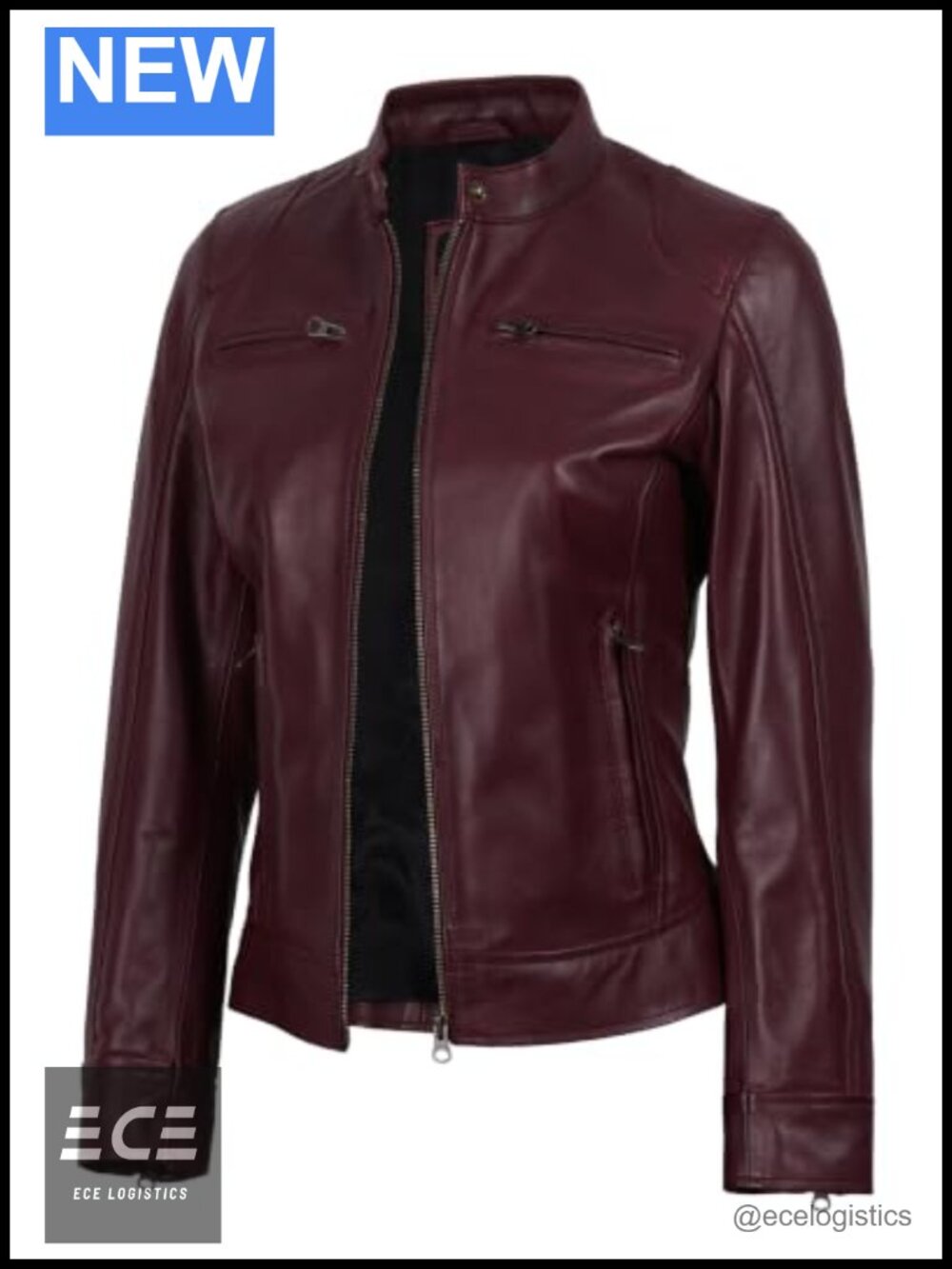 Real Lambskin Leather Jacket Cafe Racer Moto Women Moto Zip Coat